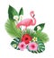 Tropical composition and flamingo. Vector illustration.