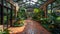 Tropical conservatory with exotic plants and a glass roof