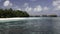 Tropical coral reef in front of water bungalows