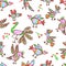 Tropical crazy fantastic doodle birds seamless pattern.