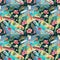 Tropical, Cuban, bright pattern. Seamless on a dark background with cocktails, palm trees, retro cars, pink flamingos