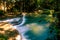 tropical deep rainforest waterfall Fresh turquoise waterfalls in deep forest