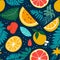 Tropical Delights: Vibrant Seamless Pattern of Minimalist Tropical Fruits