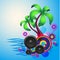 Tropical disco dance background with speakers