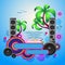 Tropical disco dance background with speakers