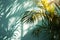 Tropical Elegance: Palm Shadow on Pale Blue Wall