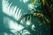 Tropical Elegance: Palm Shadow on Pale Blue Wall