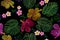 Tropical embroidery flower arrangement. Exotic plant blossom summer jungle. Fashion print textile patch. Hawaii hibiscus plumeria