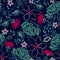 Tropical embroidery lush floral design in a seamless pattern