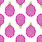 Tropical exotic dragon fruit vector seamless pattern. Background with pitaya for design fabric