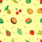 Tropical exotic fruits seamless pattern. Cute fresh organic frui