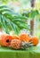 Tropical exotic pineapple papaya fruits juice