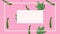 Tropical exotics leafs ecology animation in square frame pink background