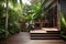 tropical exterior with lush garden and wooden decking