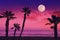 Tropical fantasy landscape with full moon at the beach