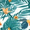 Tropical fern greenery orange flower pattern