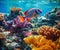 Tropical fish in the Red Sea. Egypt. Colorful coral reef with tropical fish in the ocean. Underwater world. AI generated