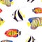 Tropical fishes. Repeating seamless pattern. Watercolor