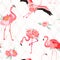 Tropical Flamingo seamless vector summer pattern with peony flowers and Art Deco Background. Floral and Bird Graphic