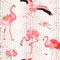 Tropical Flamingo seamless vector summer pattern with peony flowers and Art Deco Background. Floral and Bird Graphic