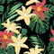 Tropical floral greenery seamless pattern black