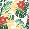 Tropical floral greenery seamless pattern white