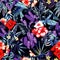 Tropical floral patchwork trendy seamless background