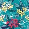 Tropical floral summer seamless pattern with plumeria flowers wi