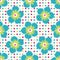 Tropical flower seamless vector pattern background. Hand drawn blooms exotic design. Modern bright florals on dotted