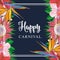 Tropical flowers border on carnival card with isolated sketch colorful exotic blooms.