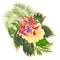 Tropical flowers  floral arrangement, with   Orchid Dendrobium nobile spotted  red purple and white and yellow hibiscus palm,