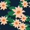 Tropical flowers, leaves, orange lotus, seamless floral pattern background