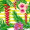 Tropical flowers, palm leaves, flower, strips.