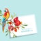 Tropical Flowers, Pomegranates and Parrot Bird Graphic Design