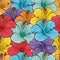 Tropical flowers seamless pattern with sketch multicolor hibiscus.