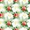 Tropical flowers seamless pattern. Summer tropic flower, wild plants leaves and tropics floral party vector background