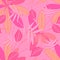 Tropical flowers textured 3d pink seamless pattern. Floral embossed leafy background. Repeat relief backdrop. Line art emboss