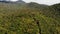 Tropical forest on island. Fantastic drone view of green jungle on mountain ridge of amazing tropical island. Exotic