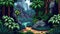 Tropical forest landscape in 2D pixel art