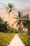 The tropical forest, palm trees on the beach background of palm trees.