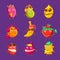 Tropical Fruit Cool Cartoon Characters On Vacation Set Of Colorful Stickers With Humanized Food Items