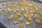 tropical fruit drying in hot oven. dried cantaloup on stainless