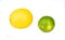 Tropical fruit.  Fruit with vitamin C. Acidic fruits. Ripe citruses. Fruit on a white background.