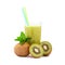 Tropical fruit kiwi, glass juice isolated