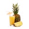 Tropical fruit pineapple, glass juice on white background.