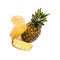 Tropical fruit pineapple, glass juice on white background.