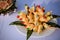 Tropical fruits assortment on a plate. Thai fruit, combination dish of Thai fruit papaya, watermelon and pineapple.T