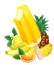 Tropical fruits banana, pineapple, orange, lemon, popsicle Ice-cream. Summer flavor