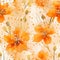 Tropical Fusion: Exotic Orange Floral Mosaic Seamless Background