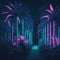 Tropical Futuristic Sci-Fi Garden, Party Club dance Mood, Retro Feeling With Neon Tube Lights Trough Palm Tees, Beach, Generative